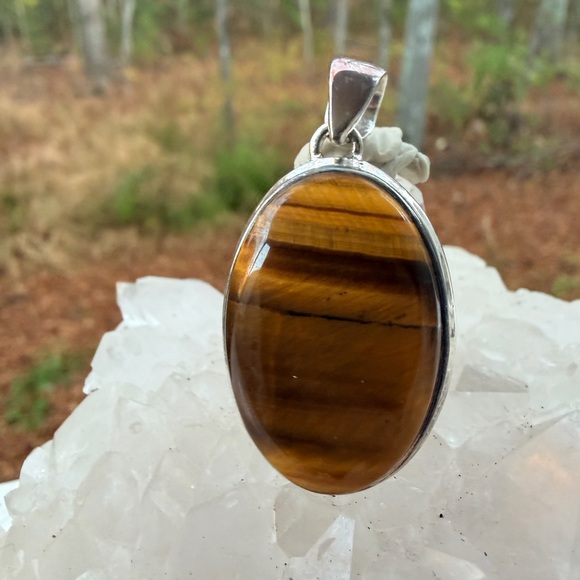 Tiger’s Eye 925 PendantNatural Protection GemstoneOvalHealing Stone